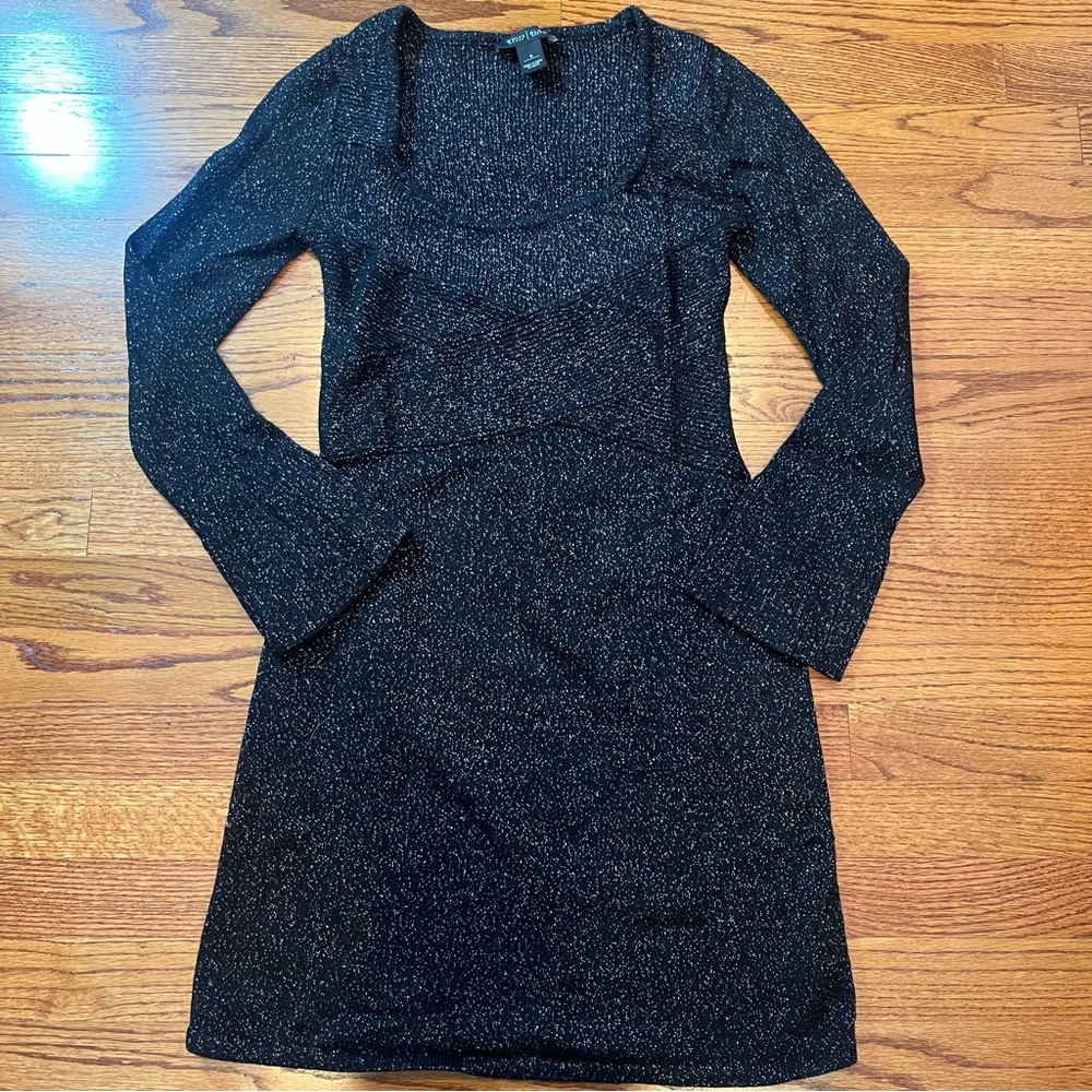 White House Black Market Black Metallic Long-Sleeve Mini Dress